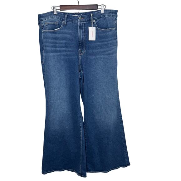 Good American Good Waist Palazzo Jeans Size 20 Blue High Rise Wide Leg NWT - Picture 1 of 9